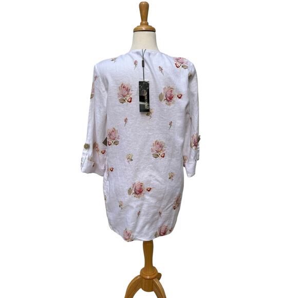 For Cynthia Duster Open Front Top Sz Md 100% Linen Floral Roll Tab Lagenlook NWT - Picture 4 of 12